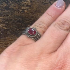 Garnet ring - silver - womens size 9